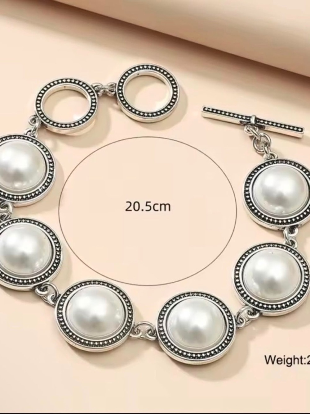Silver-Tone White Pearl Round-Link Bracelet - Picture 3 of 3